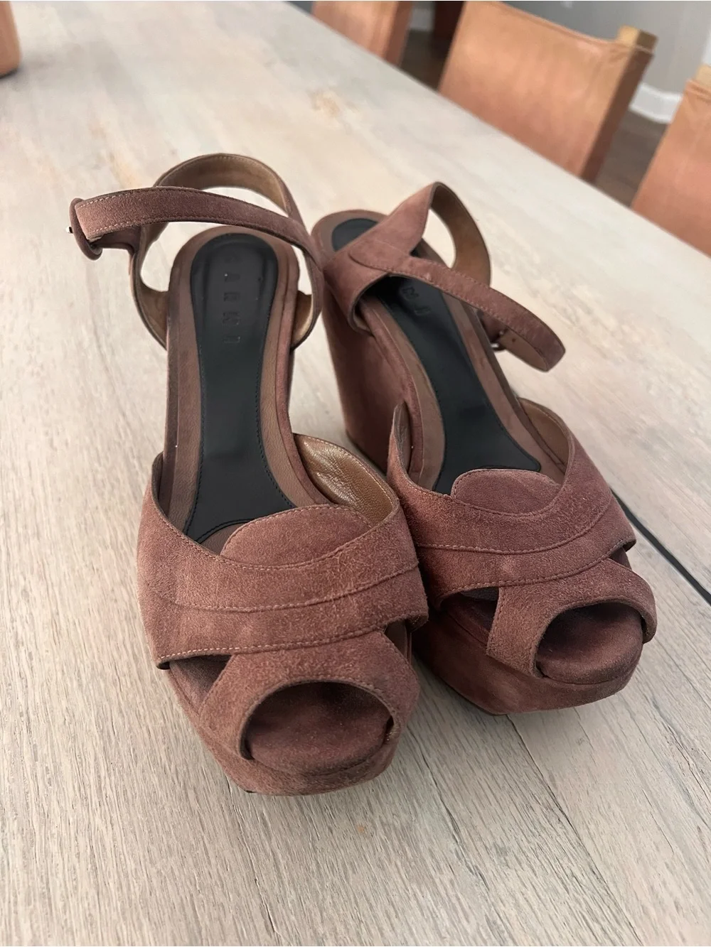 MARNI⚡️Brown suede platform wedge buckle ankle strap sandals size 39EU/9US